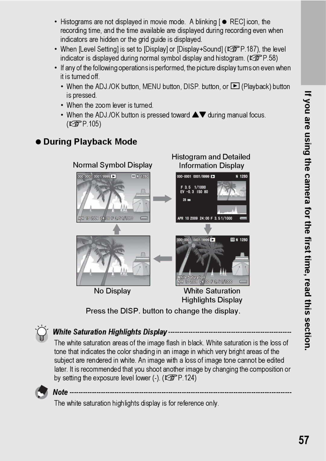 Samsung CX2 manual During Playback Mode, White Saturation Highlights Display 