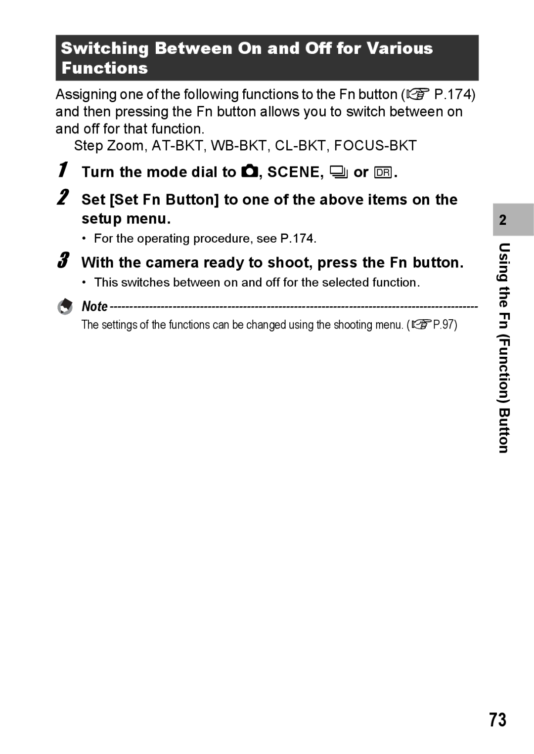 Samsung CX2 manual Switching Between On and Off for Various Functions 