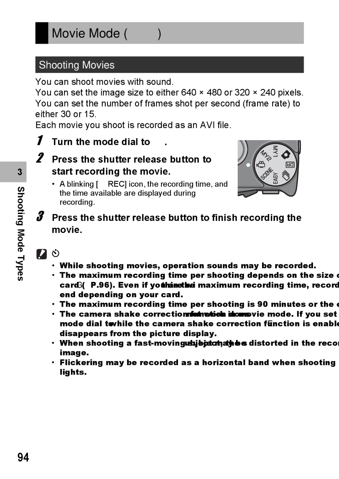 Samsung CX2 manual Movie Mode, Shooting Movies 