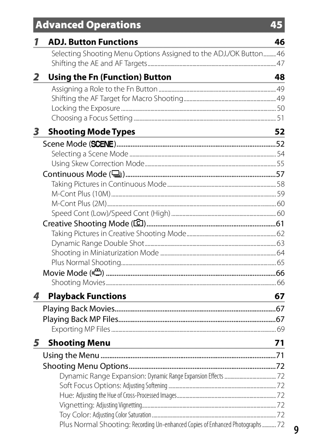 Samsung CX4 ADJ. Button Functions, Using the Fn Function Button, Shooting Mode Types, Playback Functions, Shooting Menu 