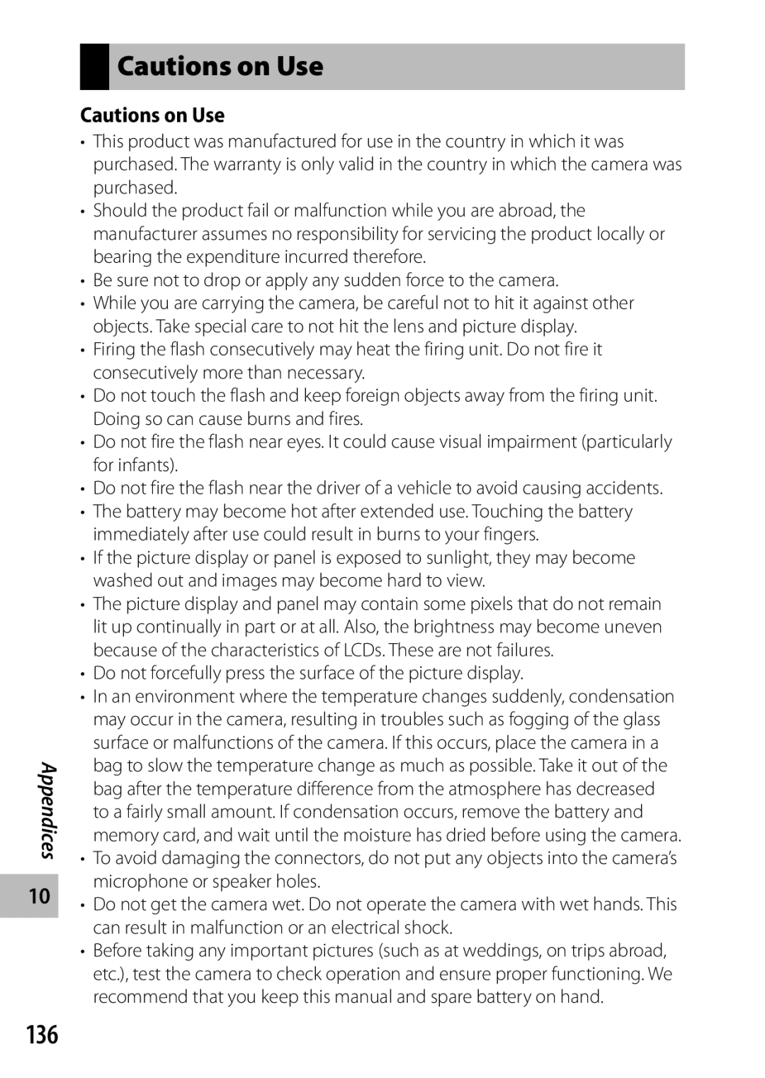 Samsung CX4 manual 136, Do not forcefully press the surface of the picture display 