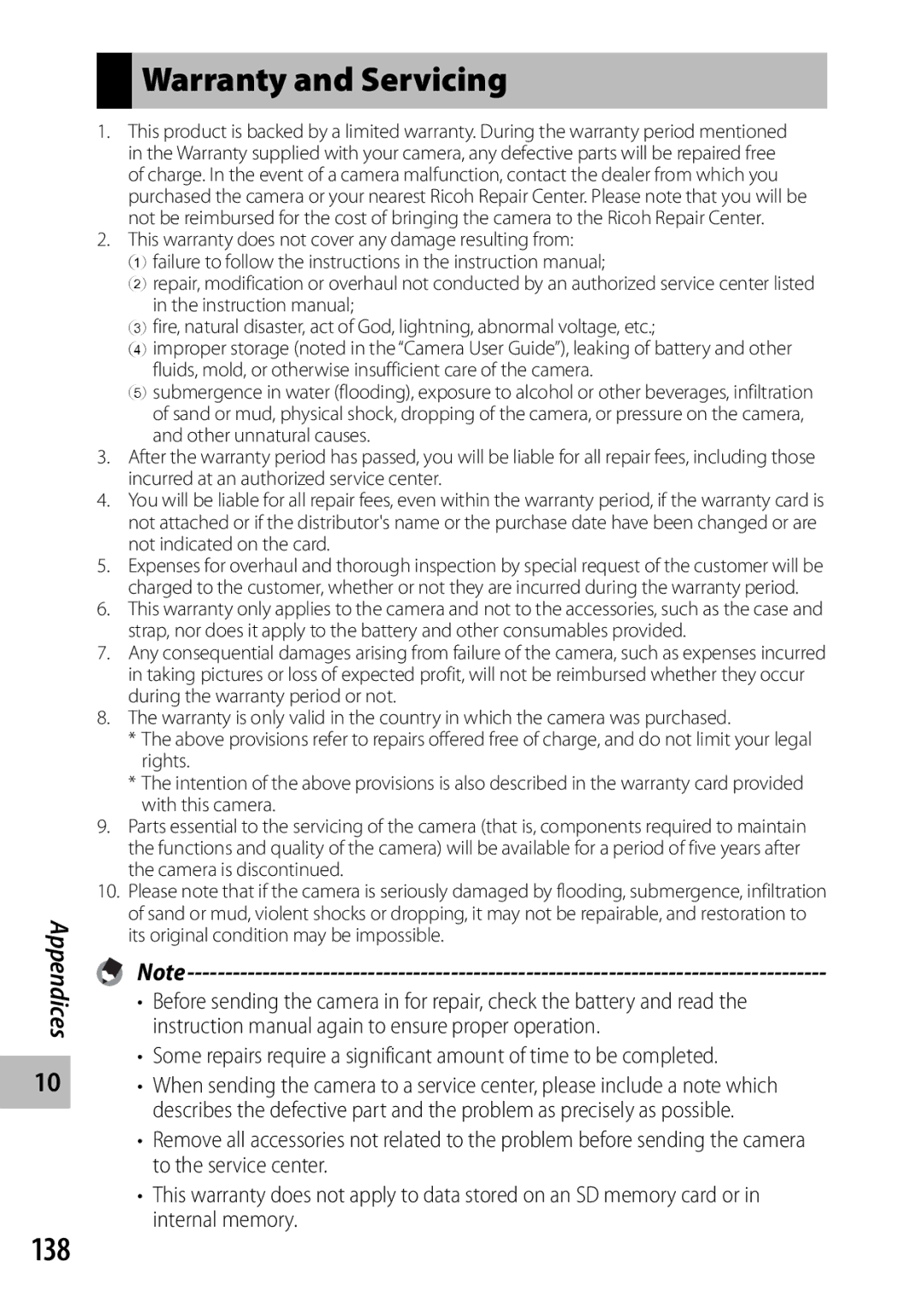 Samsung CX4 manual Warranty and Servicing, 138 