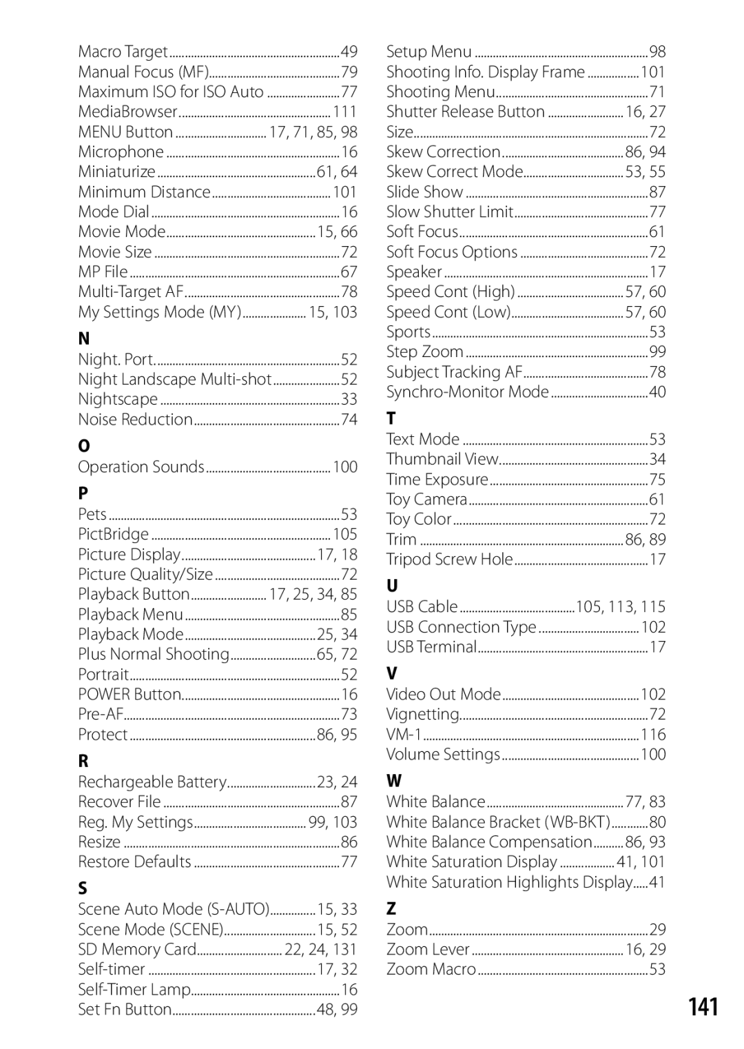 Samsung CX4 manual 141, 111, 116 