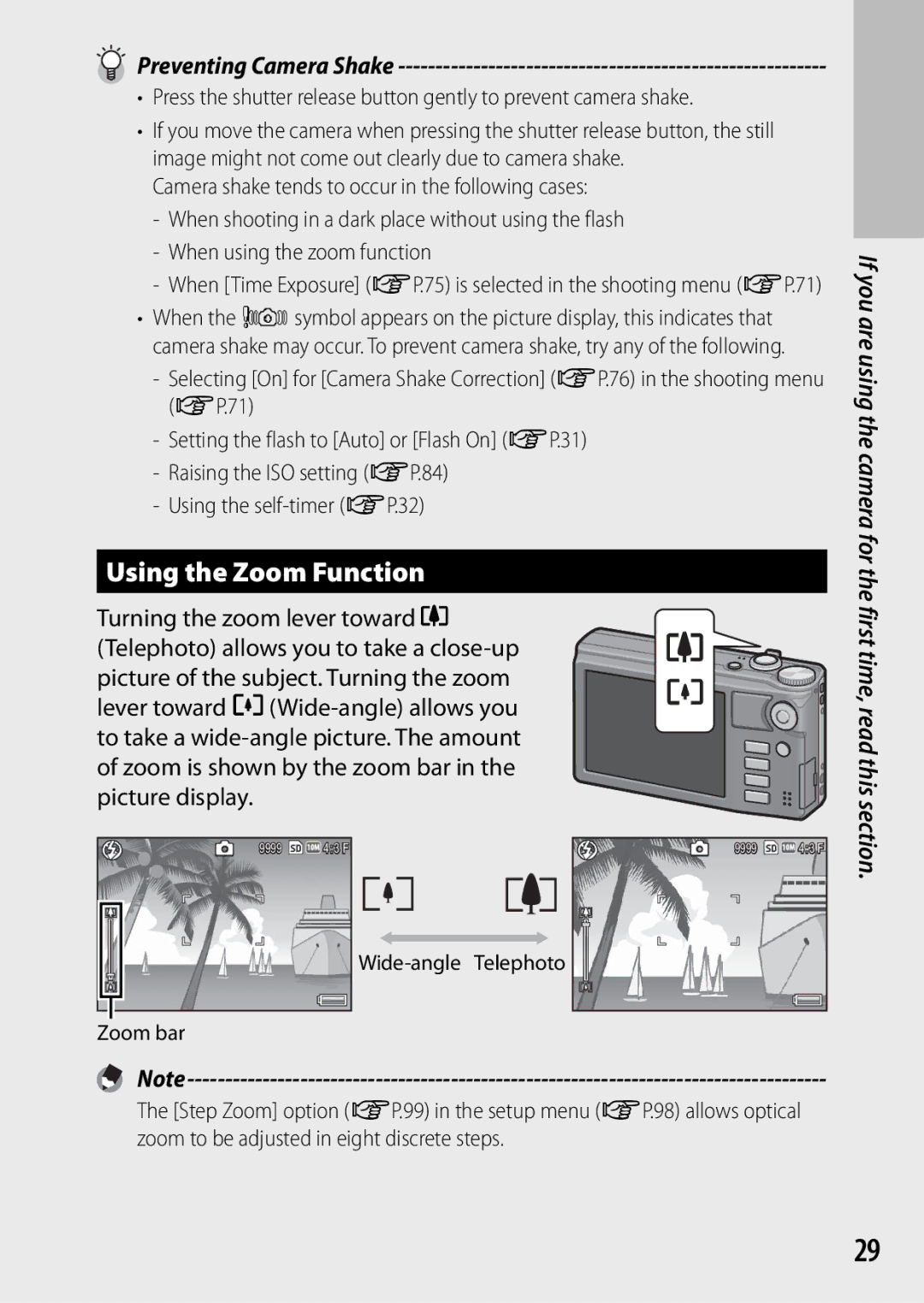 Samsung CX4 manual Using the Zoom Function, Wide-angle Telephoto Zoom bar 