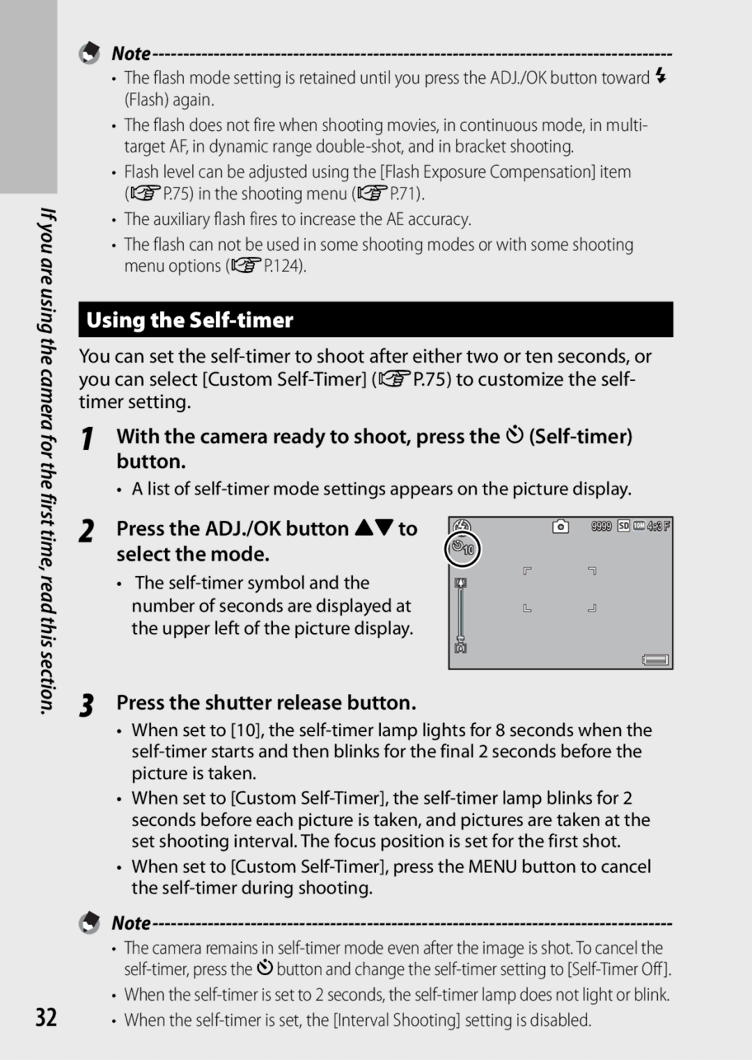 Samsung CX4 manual Using the Self-timer, Press the ADJ./OK button !to select the mode, Press the shutter release button 