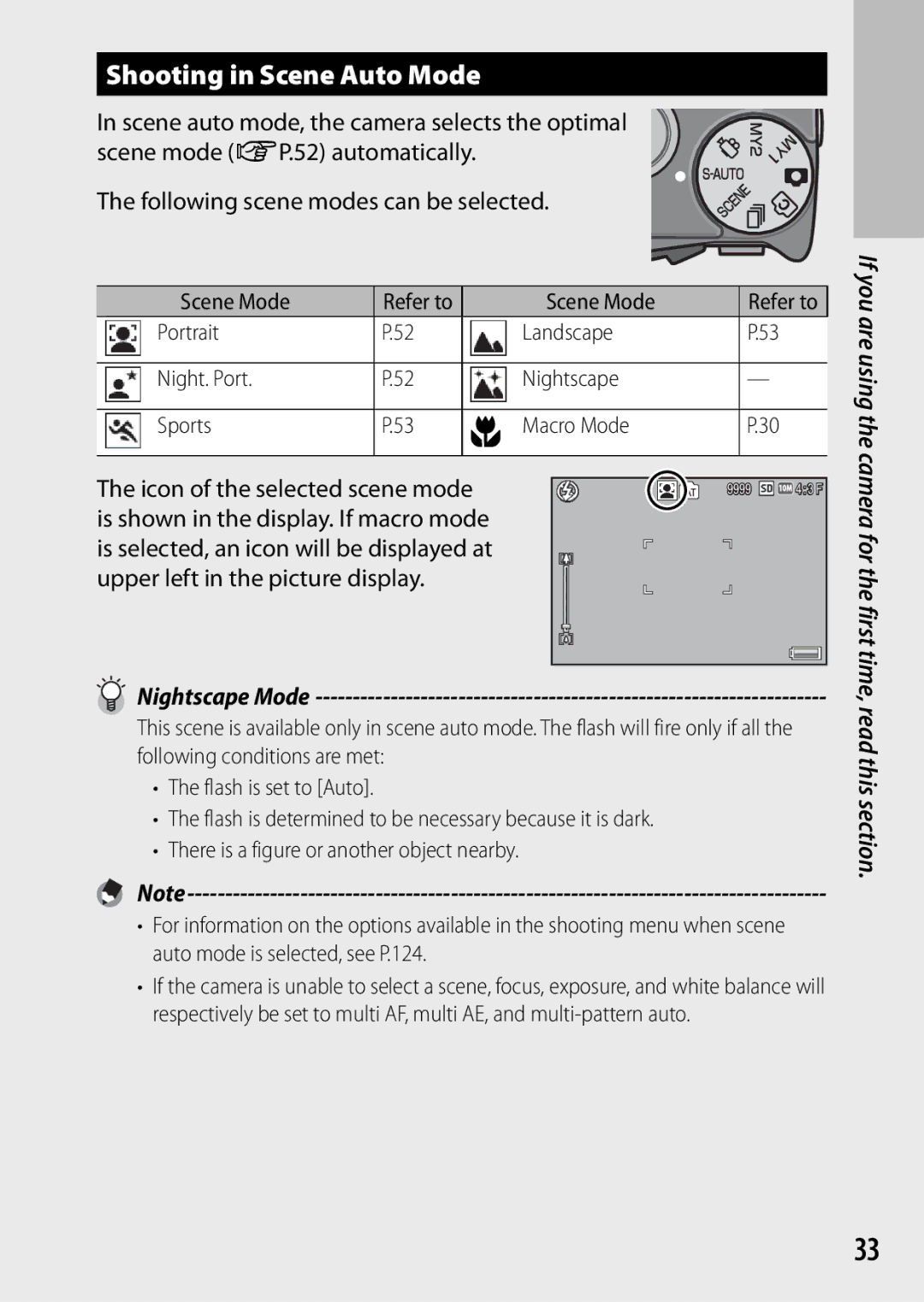 Samsung CX4 manual Shooting in Scene Auto Mode, Refer to Scene Mode, Portrait, Night. Port, Sports Macro Mode 