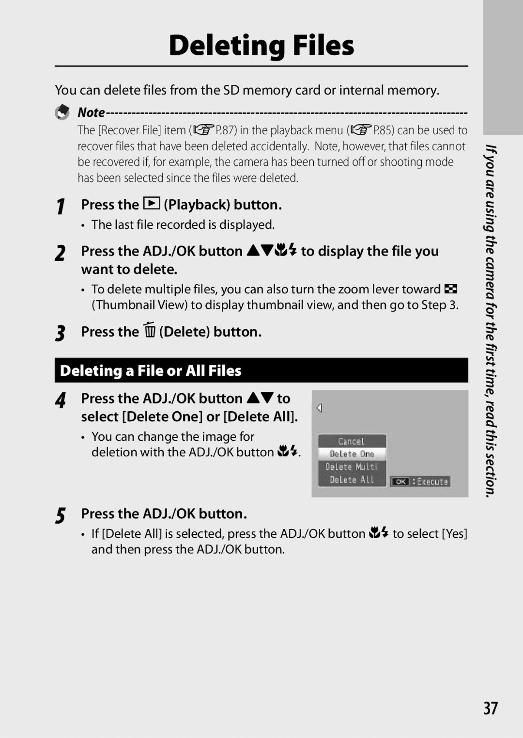 Samsung CX4 manual Deleting a File or All Files 