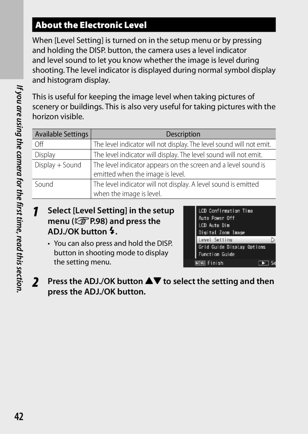 Samsung CX4 manual About the Electronic Level 