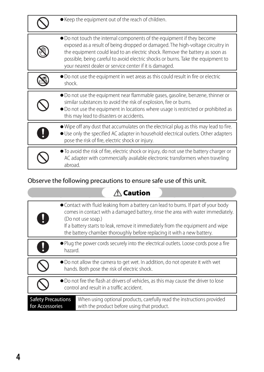 Samsung CX4 manual Keep the equipment out of the reach of children, Shock 