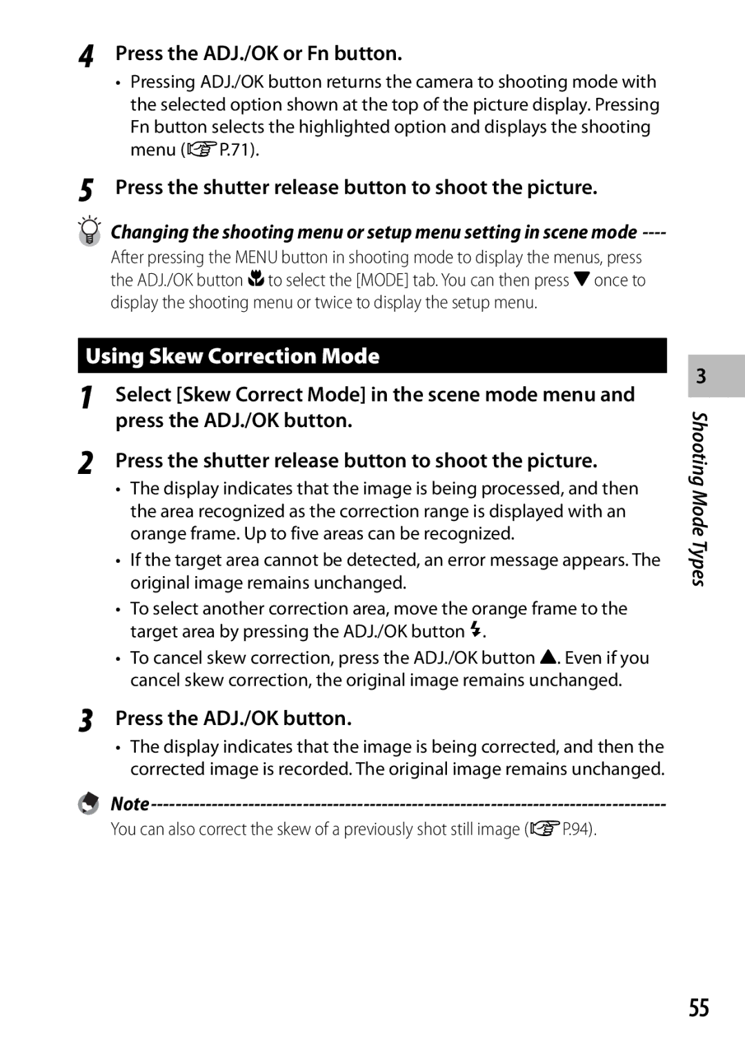 Samsung CX4 manual Using Skew Correction Mode, Press the ADJ./OK or Fn button 