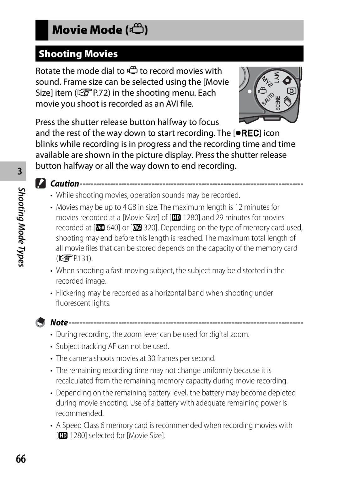 Samsung CX4 manual Movie Mode, Shooting Movies 