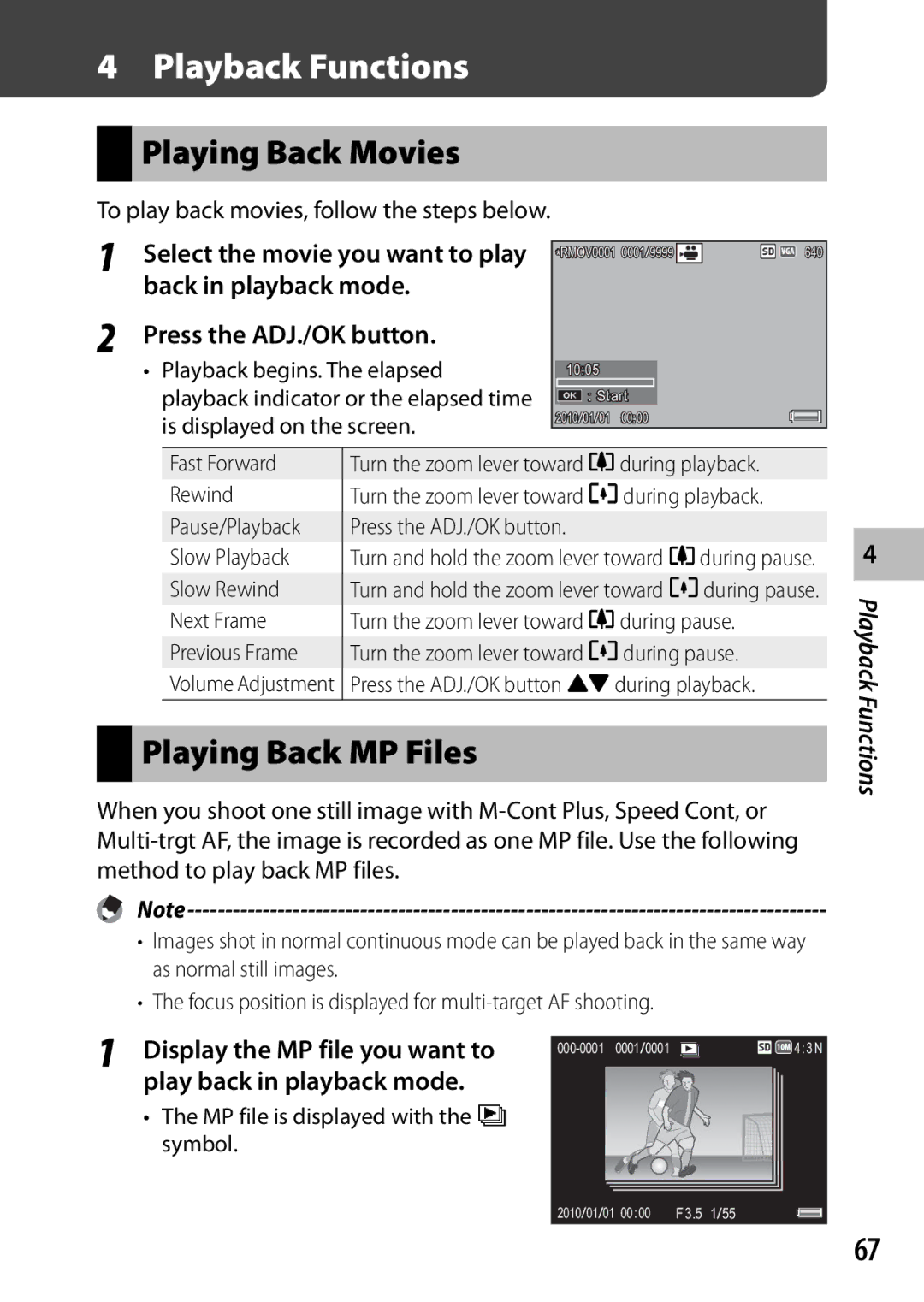 Samsung CX4 manual Playing Back Movies, Playing Back MP Files, MP file is displayed with the S symbol 