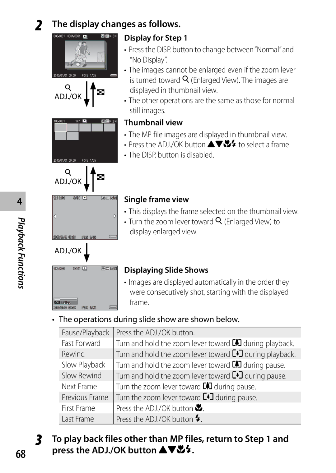 Samsung CX4 manual Display changes as follows, Operations during slide show are shown below, Fast Forward Rewind 