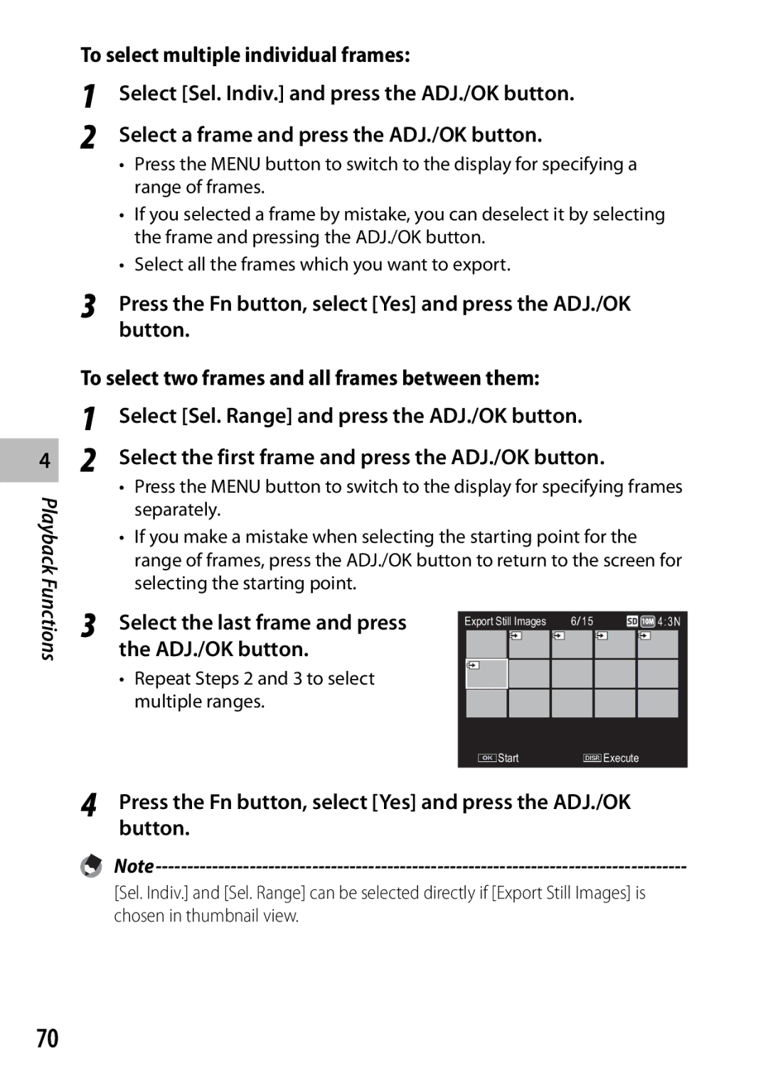 Samsung CX4 manual To select two frames and all frames between them, Select Sel. Range and press the ADJ./OK button 