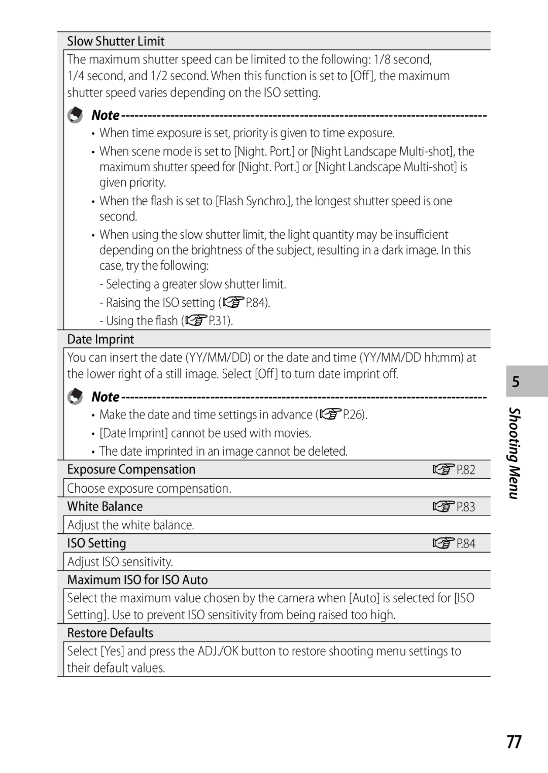 Samsung CX4 manual Slow Shutter Limit 