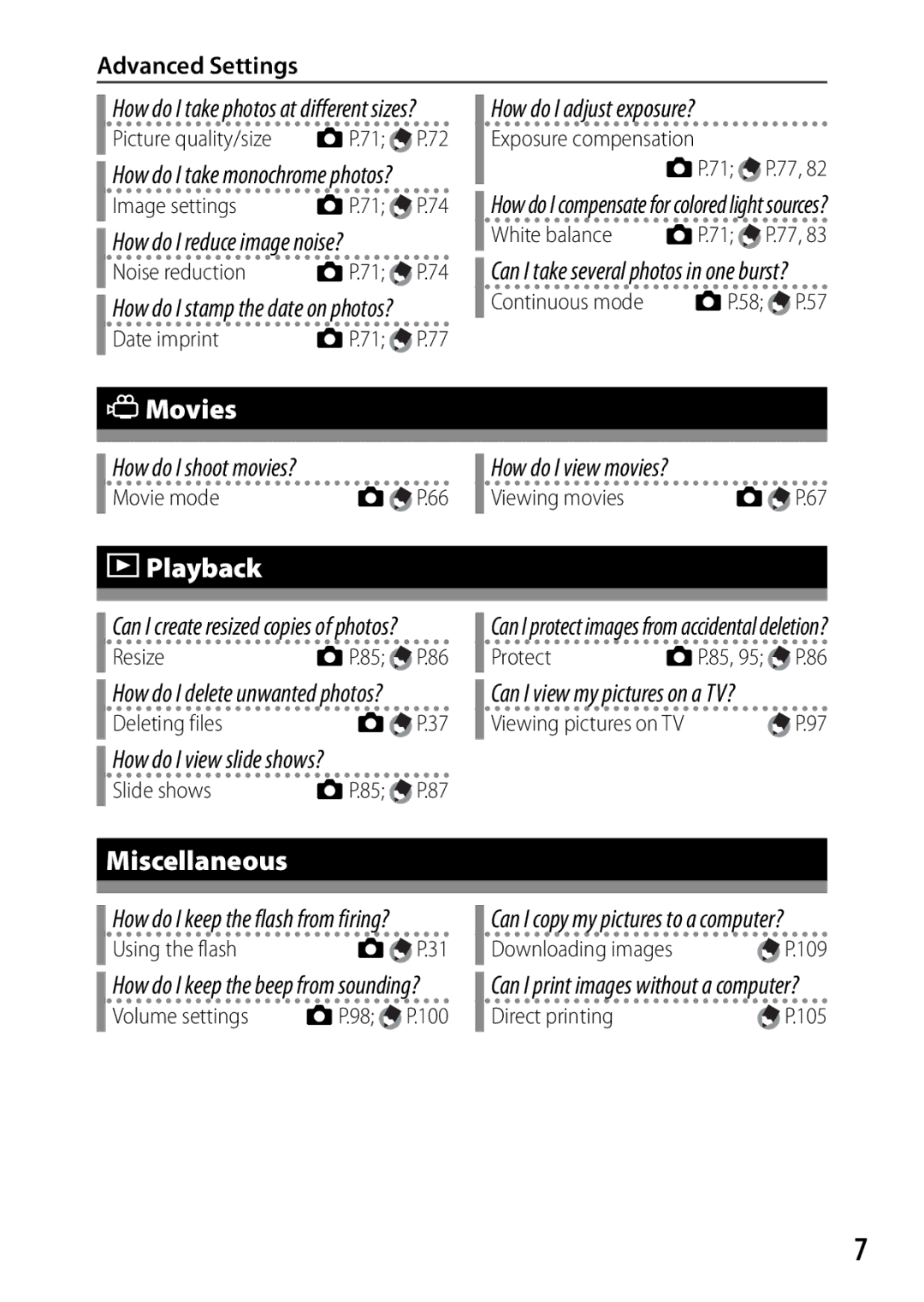 Samsung CX4 manual Movies, Playback, Miscellaneous, Advanced Settings 