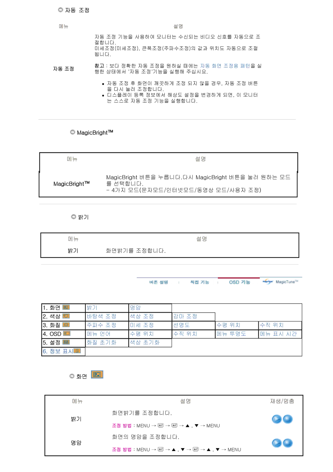 Samsung CX711N, CX901T, CX511N, CX701N, CX712N, CX501N, CX713T manual 자동 조정, MagicBright 