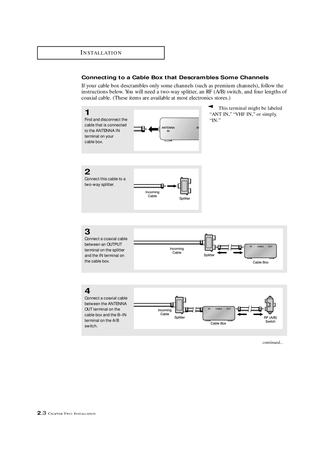 Samsung CXM 2785TP manual Connecting to a Cable Box that Descrambles Some Channels, This terminal might be labeled 