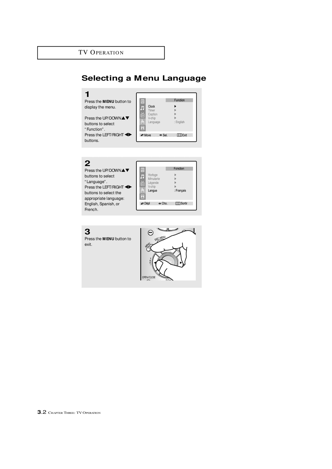 Samsung CXM 2785TP manual Selecting a Menu Language 