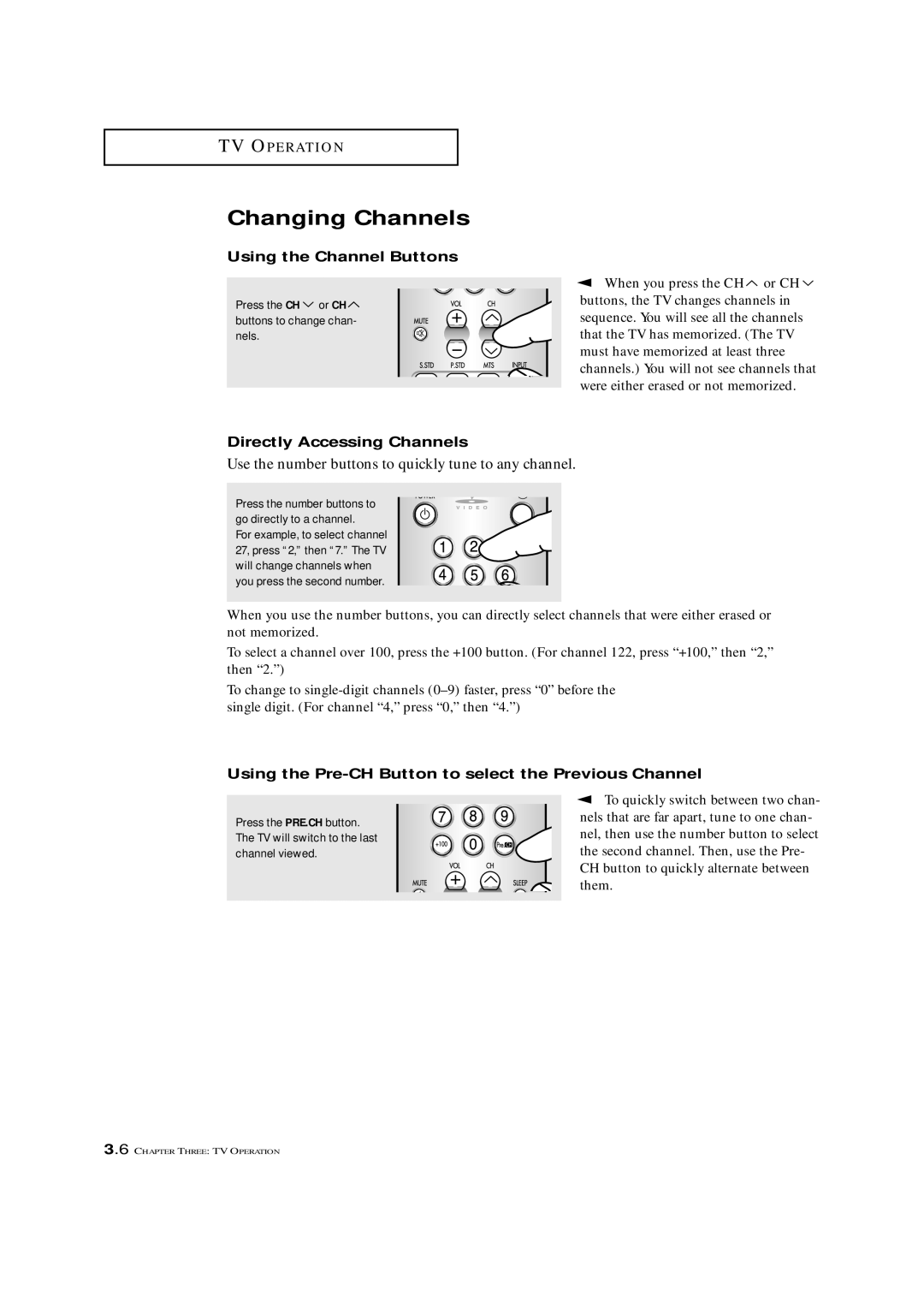 Samsung CXM 2785TP manual Changing Channels, Using the Channel Buttons, Directly Accessing Channels 