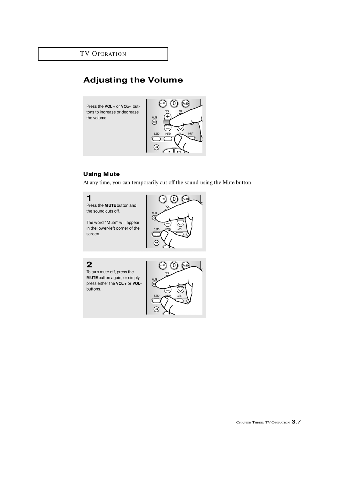 Samsung CXM 2785TP manual Adjusting the Volume, Using Mute 