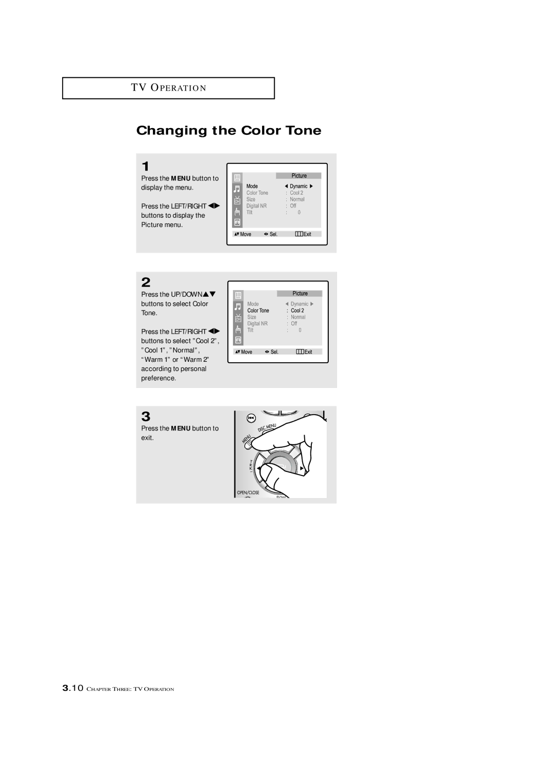 Samsung CXM 2785TP manual Changing the Color Tone 