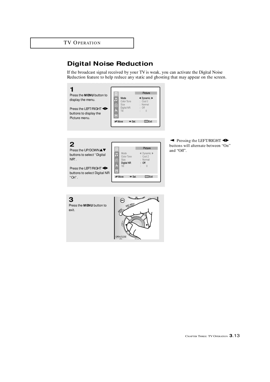 Samsung CXM 2785TP manual Digital Noise Reduction 