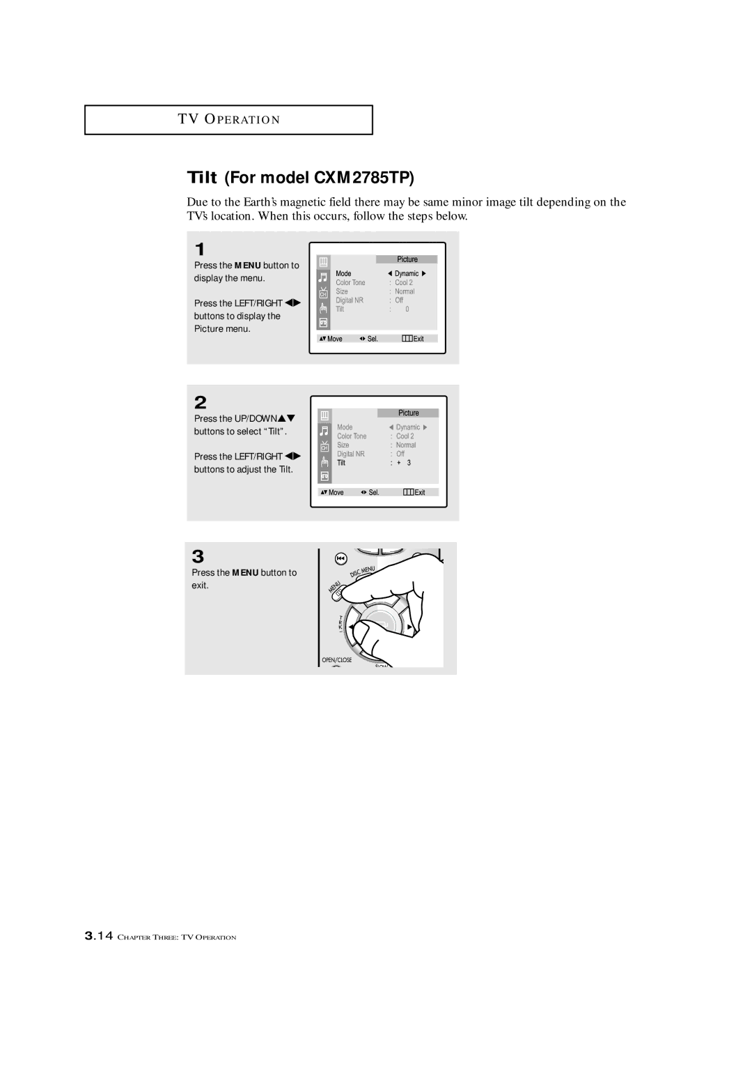 Samsung CXM 2785TP manual Tilt For model CXM2785TP 