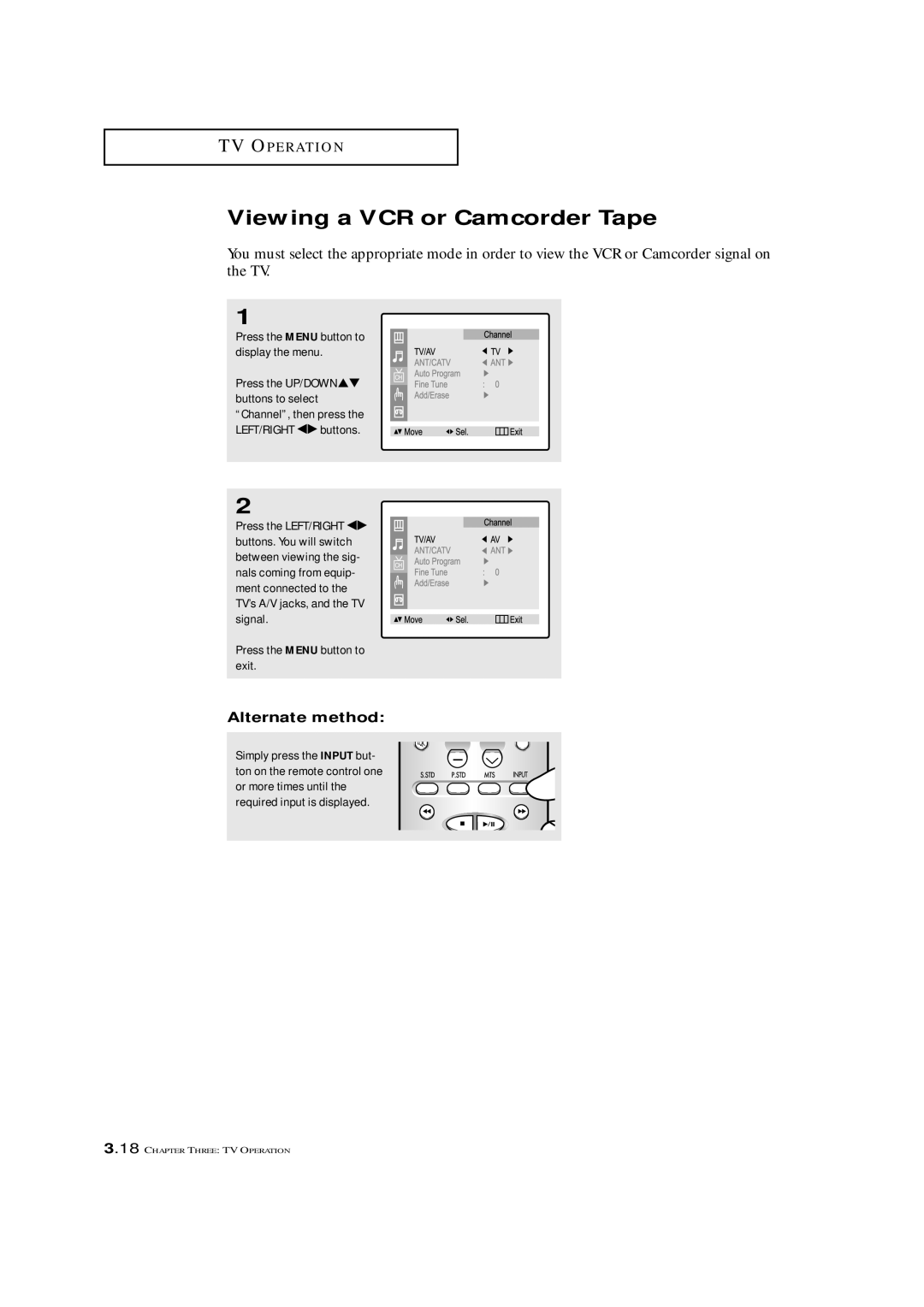 Samsung CXM 2785TP manual Viewing a VCR or Camcorder Tape 