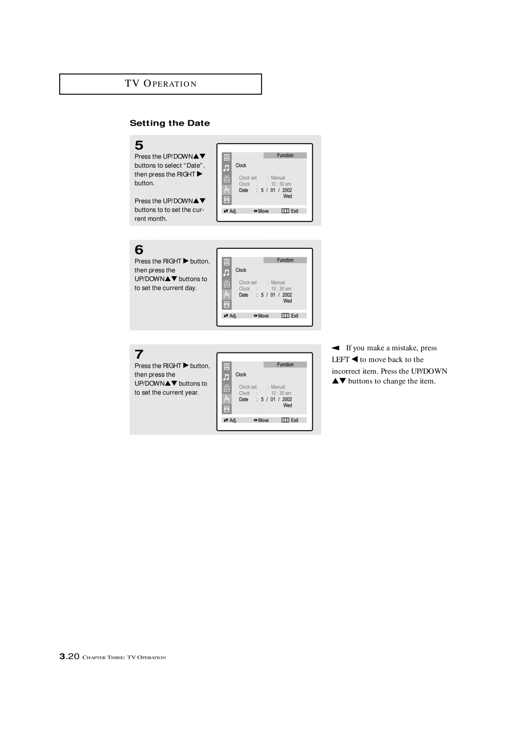 Samsung CXM 2785TP manual Setting the Date 