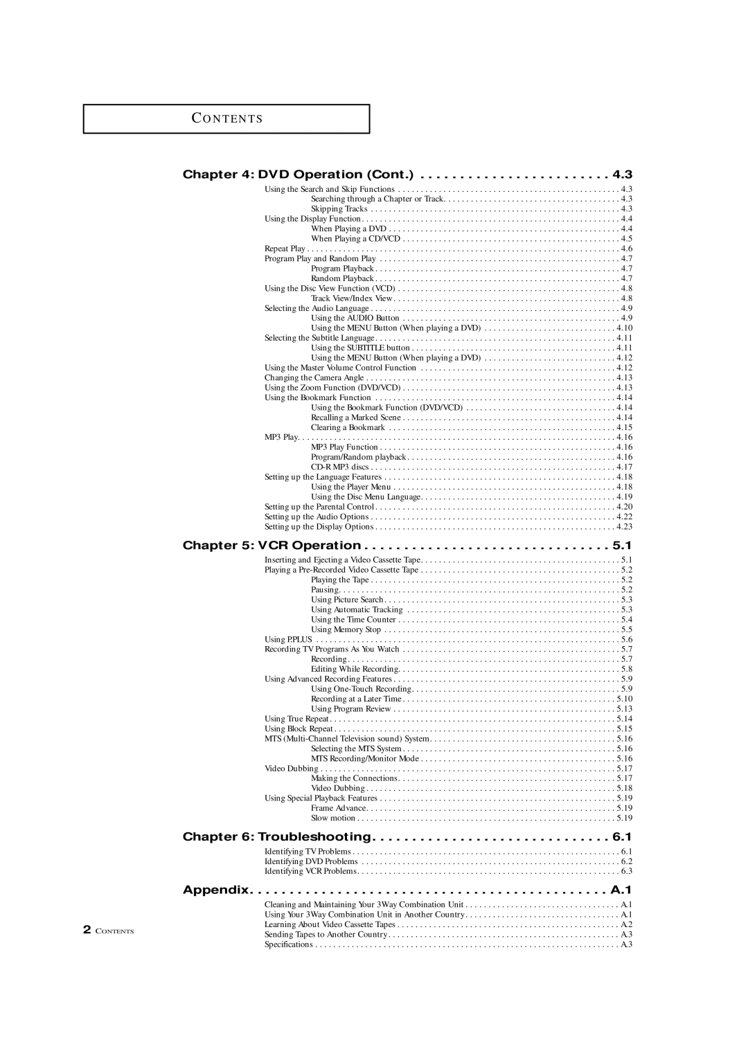 Samsung CXM 2785TP manual VCR Operation, Troubleshooting 