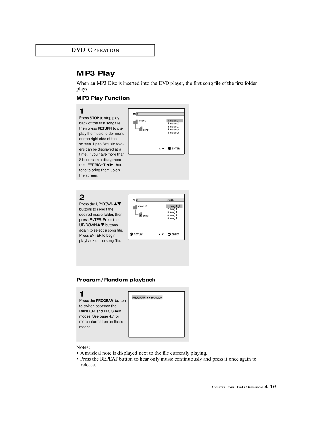 Samsung CXM 2785TP manual MP3 Play Function, Program/Random playback 