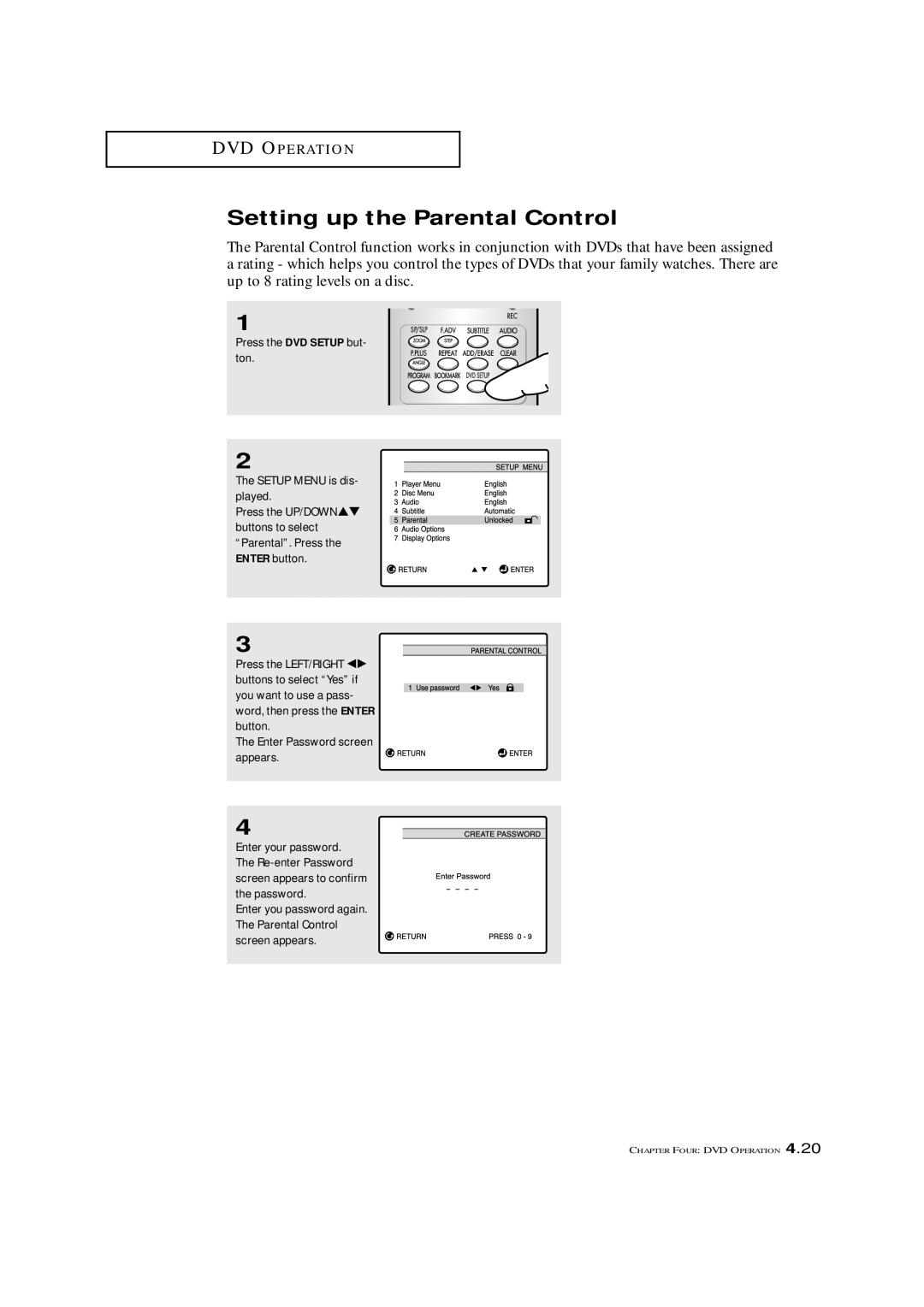 Samsung CXM 2785TP manual Setting up the Parental Control 