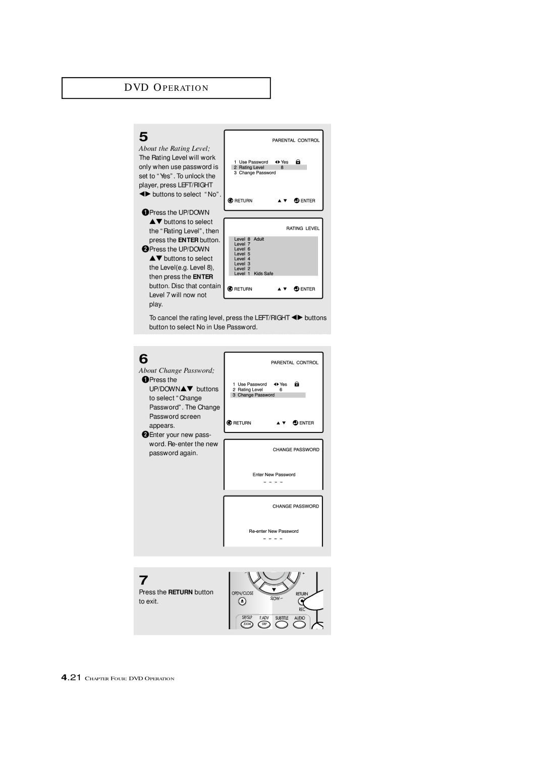 Samsung CXM 2785TP manual About the Rating Level, ŒPress 