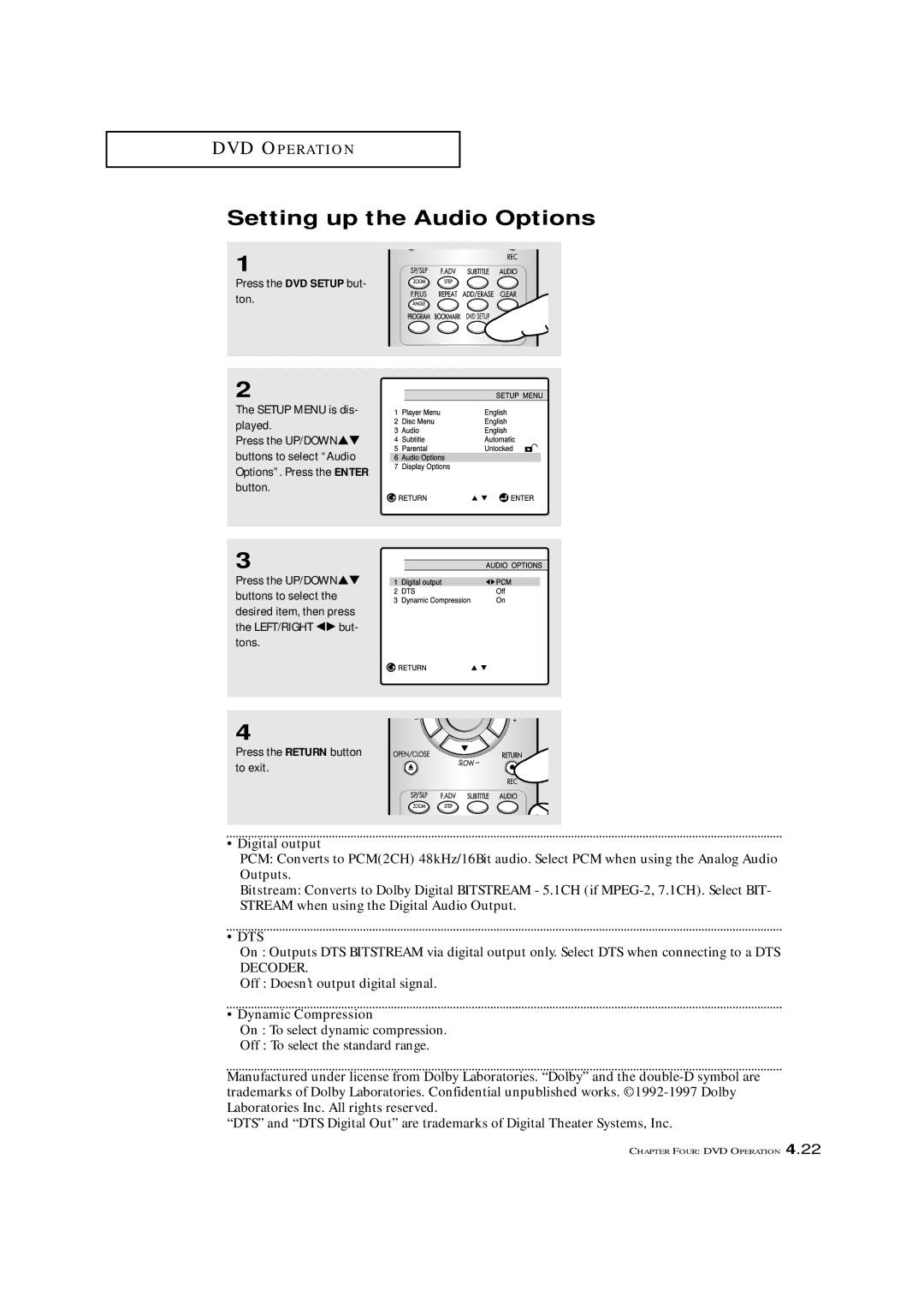 Samsung CXM 2785TP manual Setting up the Audio Options, Digital output 