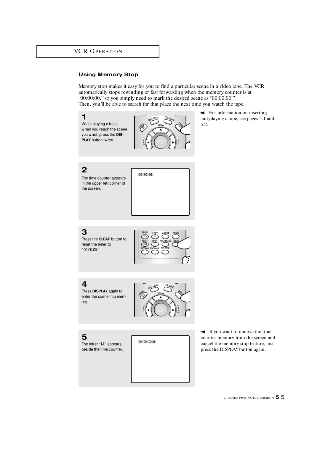 Samsung CXM 2785TP manual Using Memory Stop, If you want to remove the time, Counter memory from the screen 