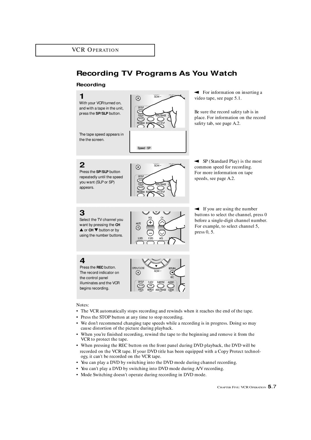 Samsung CXM 2785TP manual Recording TV Programs As You Watch 