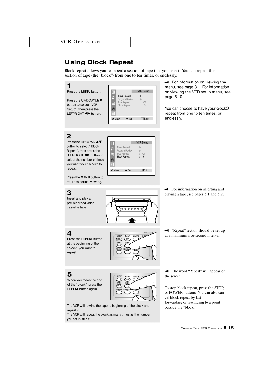 Samsung CXM 2785TP manual Using Block Repeat 