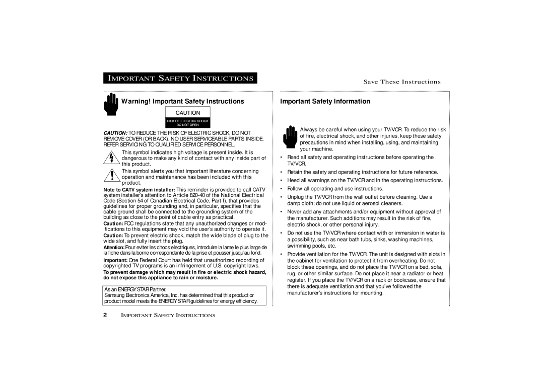 Samsung CXM1974, CXM 1374 Important Safety Instructions, Important Safety Information, As an Energy Star Partner 