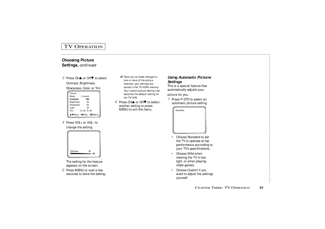 Samsung CXM 1374 Using Automatic Picturre Settings, Choosing Picture Settings, Sharpness, Color, or Tint, Picture for you 