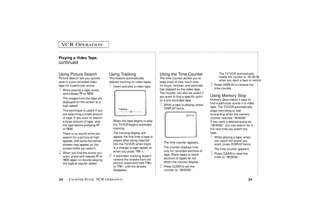 Samsung CXM1974, CXM 1374 owner manual VCR Operation, Playing a Video Tape 