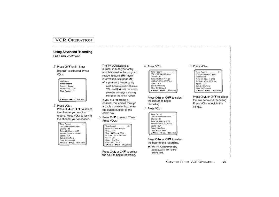 Samsung CXM 1374, CXM1974 owner manual Using Advanced Recording Features 