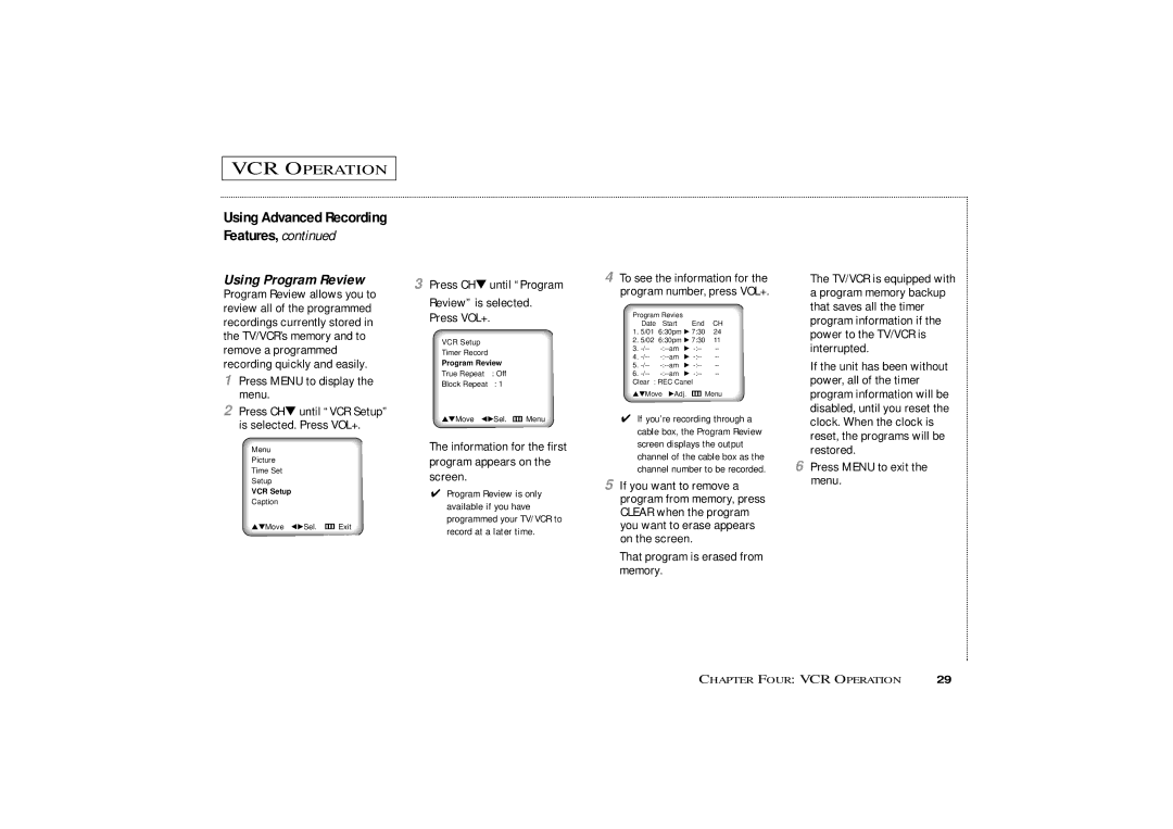 Samsung CXM 1374, CXM1974 owner manual Using Program Review 