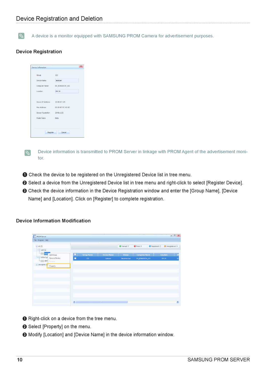 Samsung CY-CMR/EN, CY-CMR/ZA manual Device Registration and Deletion, Device Information Modification 