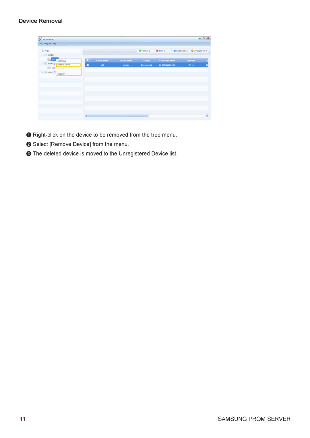 Samsung CY-CMR/ZA, CY-CMR/EN manual Device Removal 