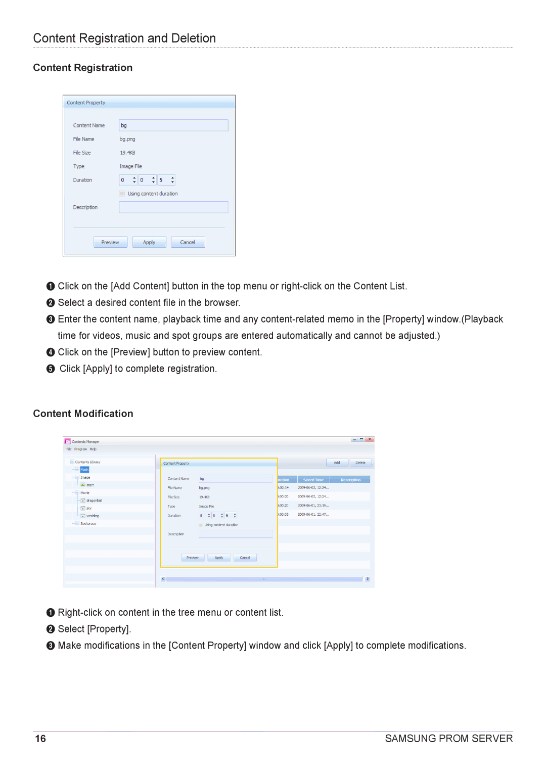 Samsung CY-CMR/EN, CY-CMR/ZA manual Content Registration and Deletion, Content Modification 