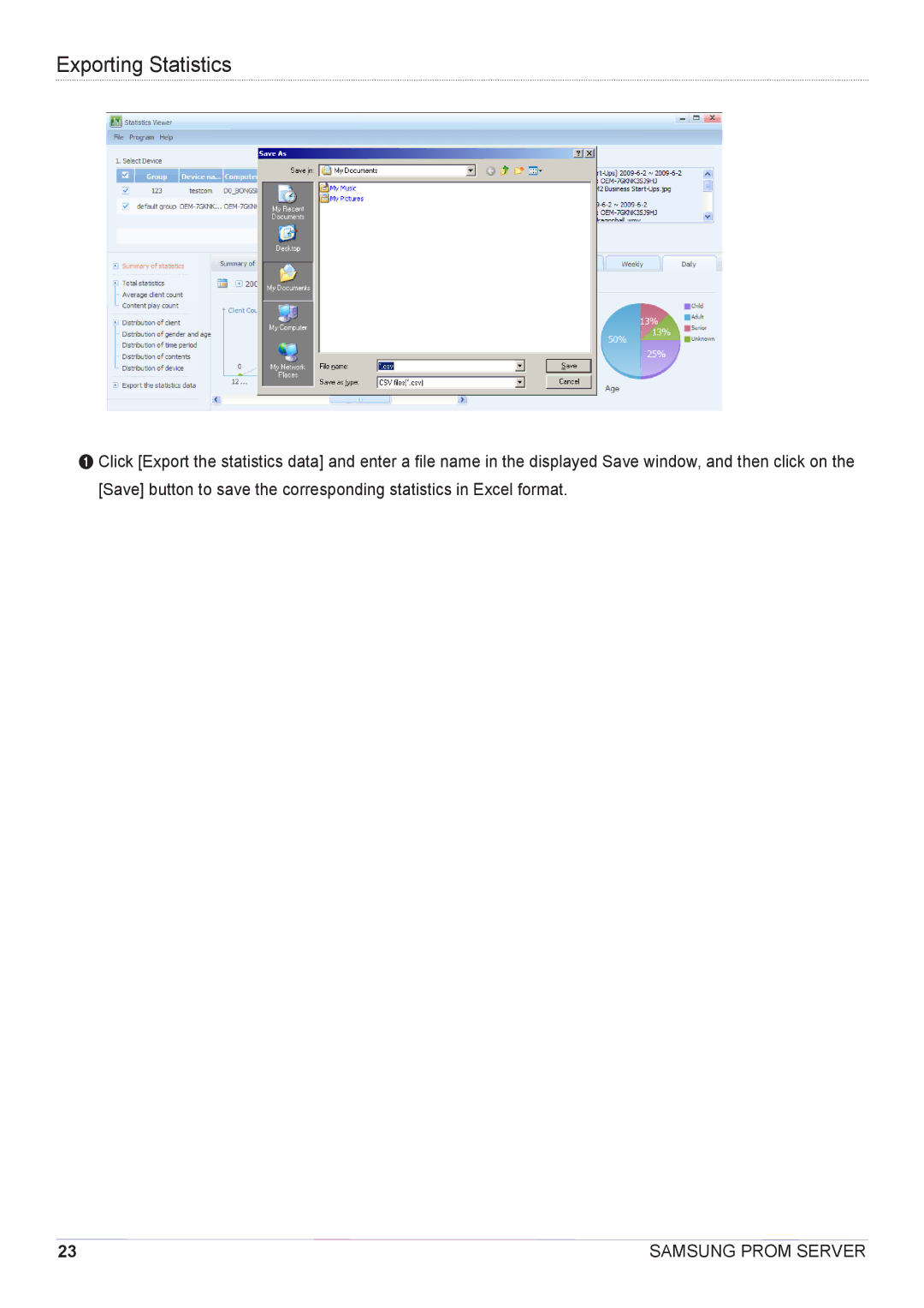 Samsung CY-CMR/ZA, CY-CMR/EN manual Exporting Statistics 