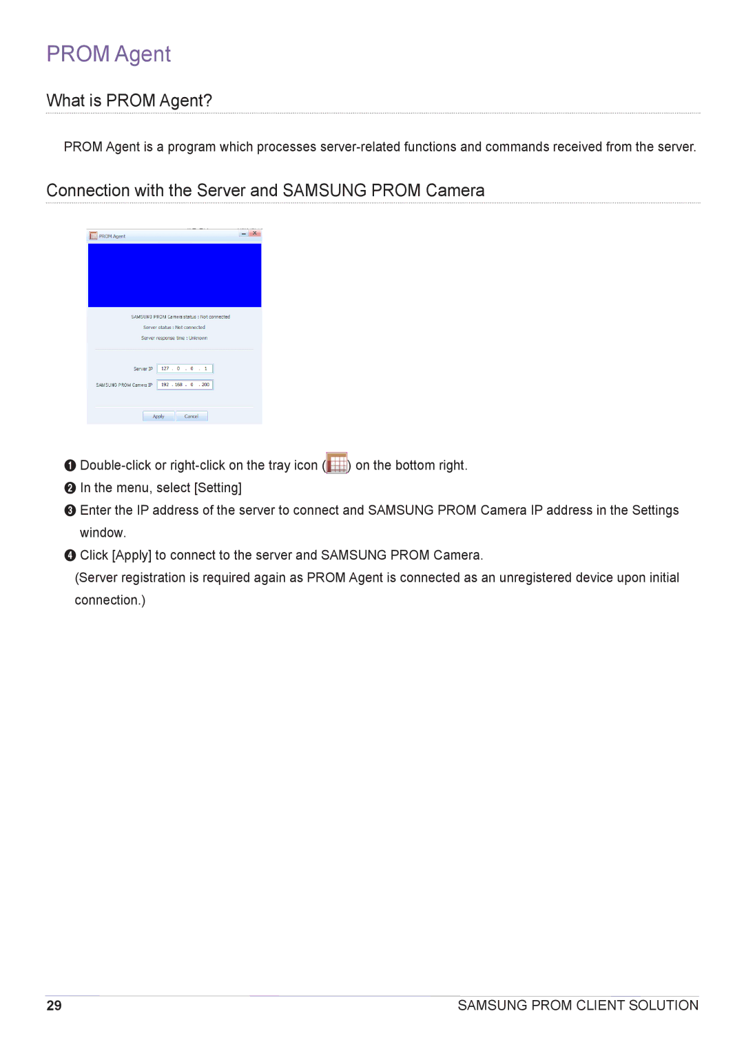 Samsung CY-CMR/ZA, CY-CMR/EN manual What is Prom Agent?, Connection with the Server and Samsung Prom Camera 