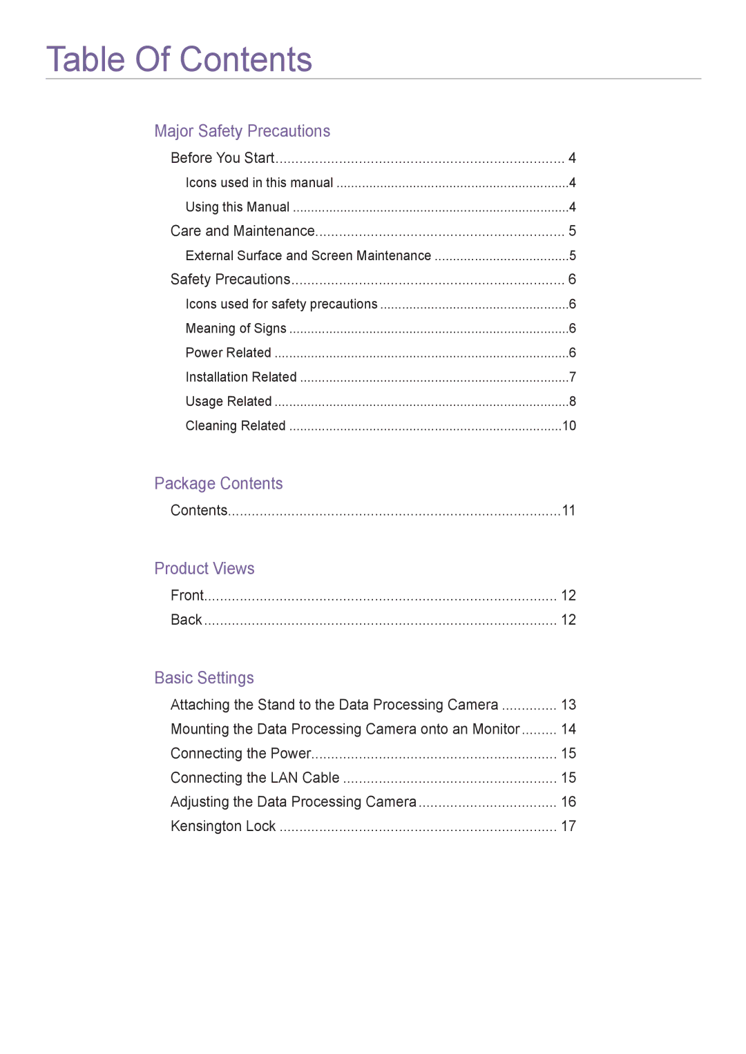 Samsung CY-CMR/EN, CY-CMR/ZA manual Table Of Contents 