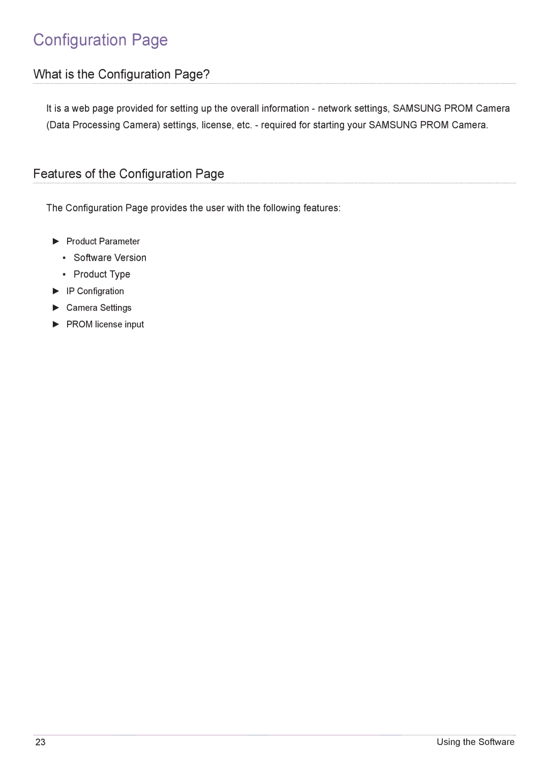 Samsung CY-CMR/ZA, CY-CMR/EN manual What is the Configuration Page?, Features of the Configuration 